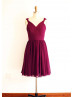 Plum Purple Pleated Chiffon Short Bridesmaid Dress